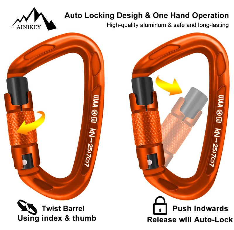 AINIKEY Climbing Carabiner Clips 25kN Auto Locking Carabiner  Professional Heavy Duty Large Locking Carabiner Clips for Rock/Ice Climbing Rappelling Rescue Swing etc  D Shaped  Large Size(Orange-5PCS) - Image 4